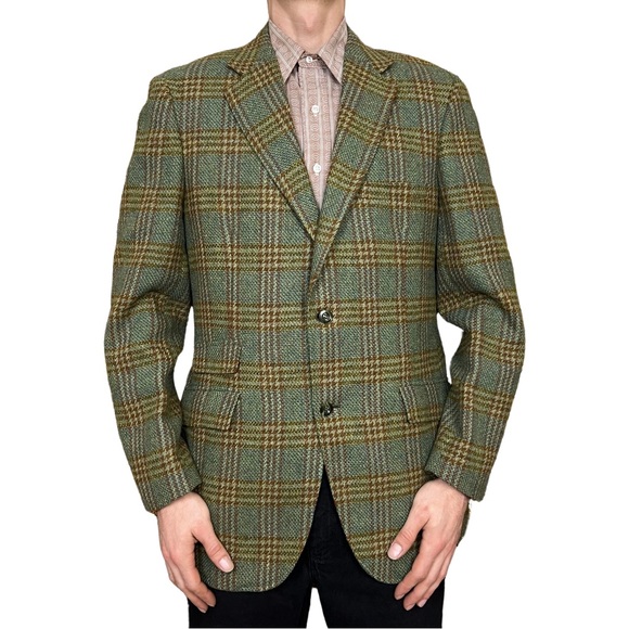 Vintage Men’s Green Plaid Blazer Sports Coat Two Button Union Made Mid-Century M - Picture 1 of 10